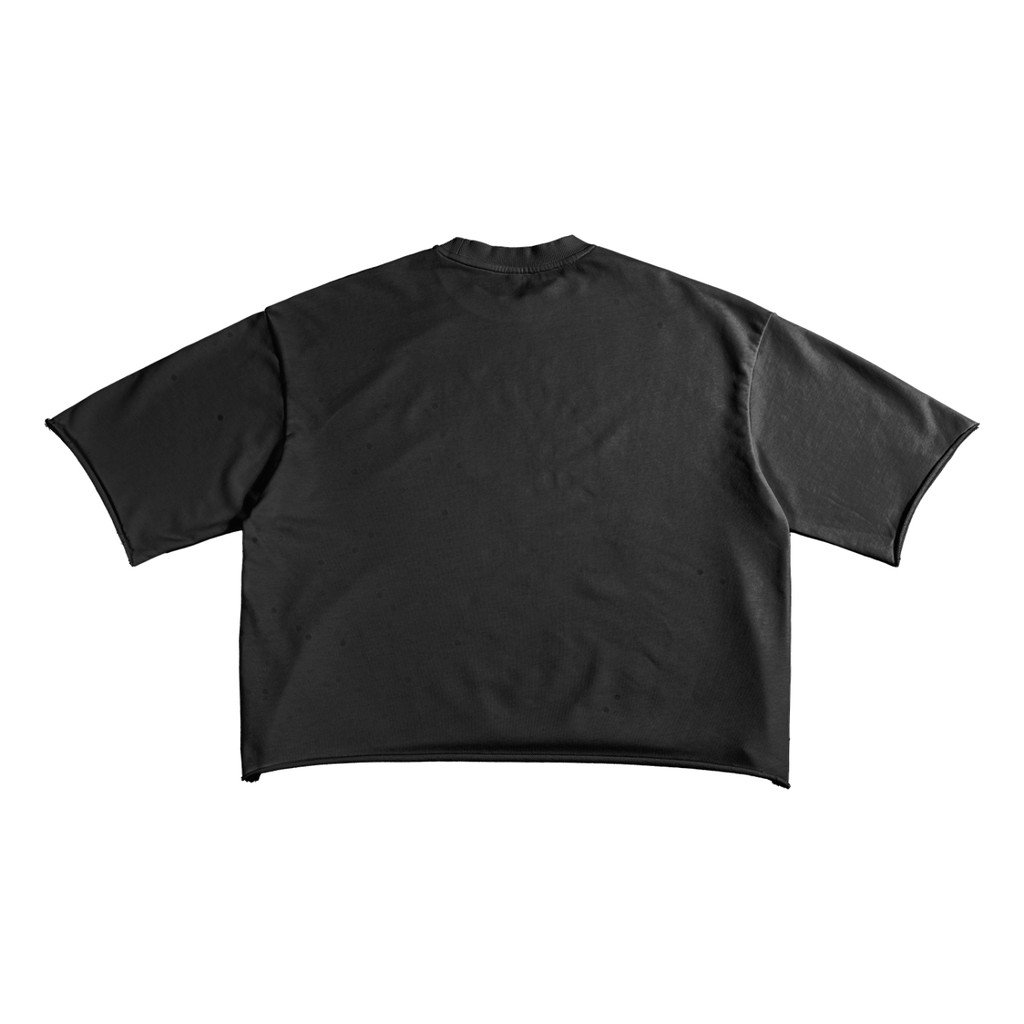 Flipped Text Raw Edge Boxy Shirt - Black