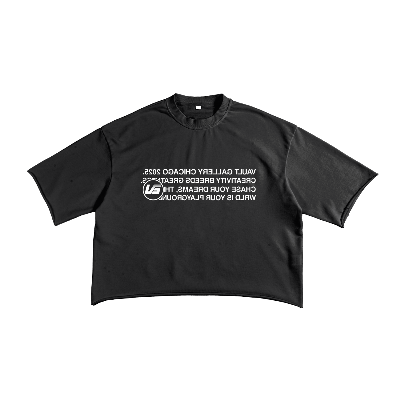 Flipped Text Raw Edge Boxy Shirt - Black
