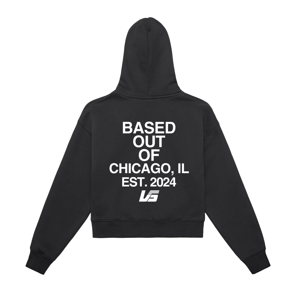 Based Out Of Chicago Womens Cropped Hoodie Black
